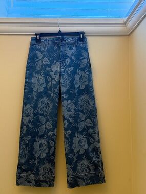 Bagatelle Floral Pattern Wide Leg Denim Pants